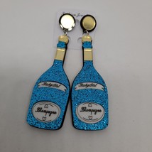 Earrings Champagne Bottle Baby Girl Blue Sparkle Gold party club birthday  - £8.68 GBP