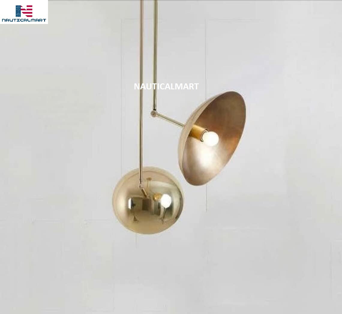 NauticalMart 2 Light Domed Pendant Mid Century Modern Raw Brass Sputnik Chandeli Item image 5