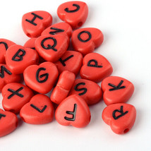 20 Letter Beads Alphabet Beads Matte Bulk Beads Wholesale 12mm Heart Red - $3.60