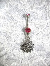 NEW AZTEC CELESTIAL SUN w FACE on PINK CZ NAVEL BELLYBUTTON RING BODY PI... - $4.99