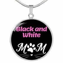 Black And White Cat Mom Necklace Circle Pendant Stainless Steel Or 18k Gold 18-2 - £43.02 GBP