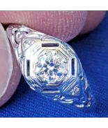 EARTH MINED DIAMOND Deco Engagement Ring VINTAGE 18k White Gold Solitair... - $2,180.25