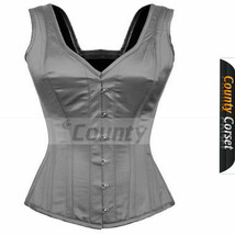 Full Steel Boned Spiral Over bust Strap Halter Bustier Gothic Gray Satin... - £46.41 GBP