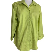 Chicos Womens Shirt Size 1 Medium Cotton Green Cotton Button Front 3/4 S... - £13.26 GBP