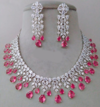 Bollywood Style Plaqué or Rose Zircone Rubis Rouge Ras Collier Earrings Set - £82.17 GBP