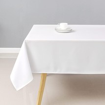 White Rectangle Tablecloth Wrinkle Resistant Washable Fabric Table Cloth... - $33.80
