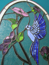  Tiffany Style Stained Glass Flowers And Hummingbird 22 X 13&quot; - £98.92 GBP