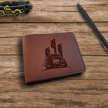 Truck Driver Gifts. Personalized Leather Custom Engraved Handmade Mens Wallet - £35.77 GBP