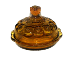 VINTAGE LE SMITH MOON &amp; STARS AMBERINA ROUND COVERED BUTTER or CHEESE DISH - $29.69