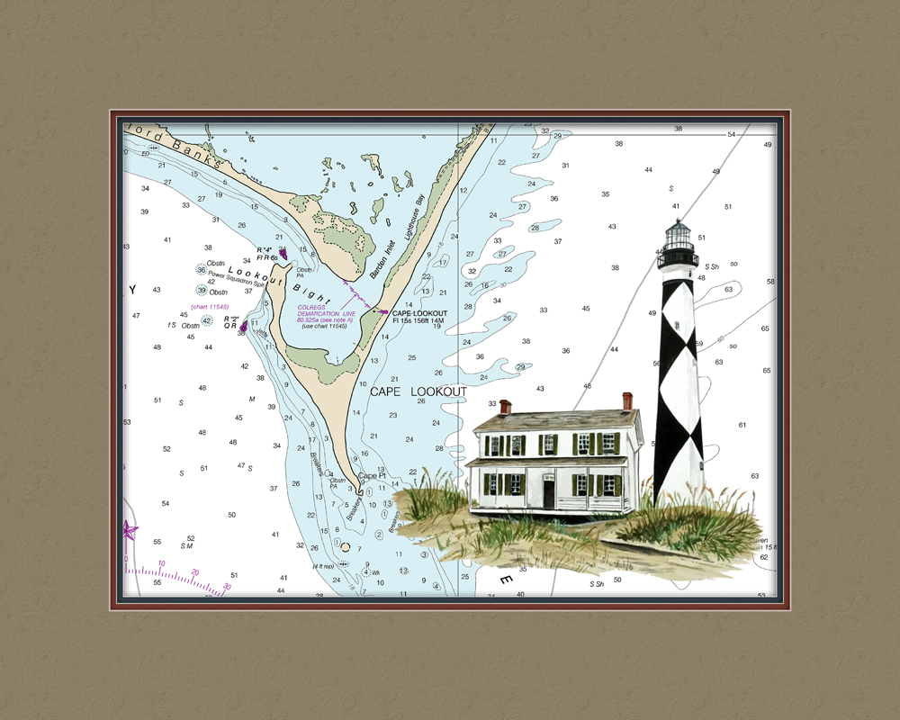 Primary image for Cape Lookout, NC Lighthouse and Nautical Chart High Quality Canvas Print