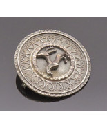 925 Sterling Silver Vintage Brooch Pin Round Carved Running Reindeer  BP... - $82.87 CAD