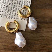 Circle Earrings New Vintage High Imitation Baroque Pearl Earrings Gold Circle Ea - £9.75 GBP