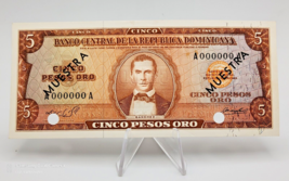 Scarce SPECIMEN Dominican Republic  5 Pesos 1975-1976 (ND) P-109 ~ Uncirculated - £31.28 GBP