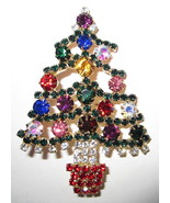 CHRISTMAS TREE BROOCH PIN MULTI COLORED RHINESTONES  ALL STONES PRONG SET - £18.13 GBP