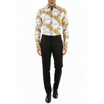 Men Sports Shirt by DE-NIKO Long Sleeves Fashion Print Soft Modal DSA125 White image 9