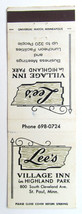 Lee&#39;s Village Inn - St. Paul, Minnesota Restaurant 20 Strike Matchbook Cover MN  - £1.31 GBP