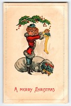 Christmas Postcard Sexy Lady Santa In Santa Suit Stocking Miss Claus Antique - £32.05 GBP