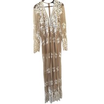 Embroidered Babydoll Maxi Dress Fairy Romantic Sheer Size Large Boho Mes... - $929.81 MXN