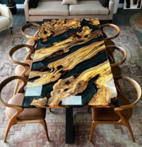 Unique Olive Wood Resin Dining Table – Custom Epoxy Live Edge Tabletop f... - $399.83+