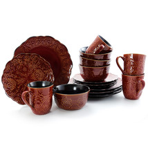 Gibson Portina 16 Piece Stoneware Dinnerware Set in Rust, Service for 4 - £67.42 GBP