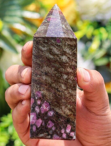 475g Ruby Corundum Point Healing Tower Obelisk - 130mm | Natural Crystal - £66.44 GBP