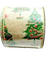 Winter Christmas Trees Ribbon Green Khaki 15-Feet 2.5 inches Glitter Craft NEW - £6.90 GBP