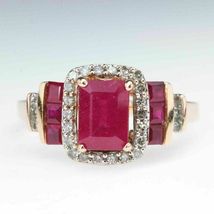 Ladies 3Ct Emerald Cut Red Ruby Unique Design Engagement Ring 14K Pink Gold Over - £89.62 GBP