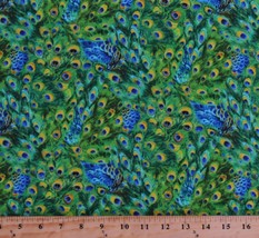 Cotton Peacock Feathers Plumes Birds Nature Exotica Fabric Print BTY D371.41 - £23.97 GBP