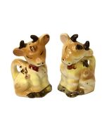 Vintage COWS Salt &amp; Pepper Shakers W/ Cork Stoppers Ceramic Porcelain Japan - $11.68