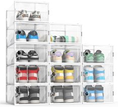 Large 12 Pack Shoe Storage Organizer Boxes, Shoe Boxes Clear Plastic Sta... - £47.00 GBP