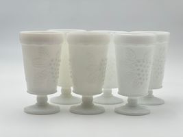 Vintage Milk Glass Pedestal Goblet White Footed Cup Grape Vine Pattern S... - £29.43 GBP
