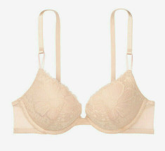 38D  Beige LACE  Mesh Wings Extreme Lift Victorias Secret Plunge PushUp UW Bra  - £31.45 GBP