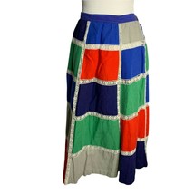 Vintage 70s Handmade Patchwork Midi Skirt M/L Multicolored Lace Button P... - £73.07 GBP