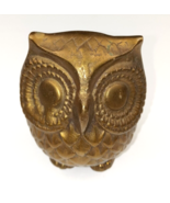 Vintage MCM Brass Owl Hearth Desktop Paperweight Figure Big Eyes 2.75&quot; - £17.51 GBP