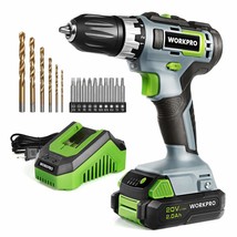 WORKPRO 20V Cordless Drill/Driver Kit, 3/8, 18+2 Torque Setting, Variable Speed, - £73.53 GBP