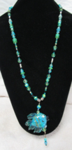 Vintage Italian Murano Glass Fish Pendant Necklace 28&quot; Blue &amp; Green NICE! - £31.54 GBP