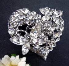 4pc Butterfly Sliver Plated Clear White Rhinestone Brooch Pin B126 - £8.62 GBP