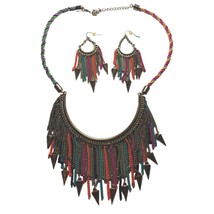 Vera Wang Born To Rule Boho Chain Fringe Collar Necklace and Earrings Colorful S - £24.11 GBP