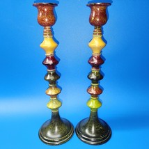 1990s Pier 1 Imports Brass Metal Footed Taper Candlestick Holders - Pair Of 2 - £21.05 GBP