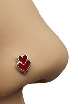 Heart Nose Stud Twin Heart Red Enamel 22g (0.6mm) 925 Sterling Silver St... - £5.23 GBP