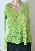 Talbots Petites Women&#39;s Pullover Sweater Sz M Yellow Green Open Knit 100... - $23.47