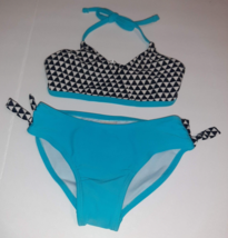 Girls Swim Suit NEW XS 4/5 Aqua Black White Bikini SET Swim Wear CIRCO - £5.42 GBP