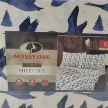 Mossy Oak King Bed 4 Pc Sheet Set White Blue Ducks Tree Hunting Lodge Cabin Soft - $47.42