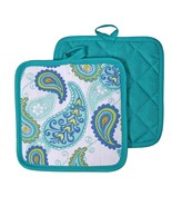 Kitchen Pot Holders Set of 2, Turquoise Paisley Oven Mitts Potholder, Bl... - £4.70 GBP