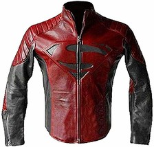 Icon Pro Motorcycle Biker Red &amp; Black Superman Genuine Real Leather Jacket  - £90.47 GBP