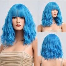 Short Bob Synthetic Wig with Wig Cap, Ombre Blue, 14&quot; - £14.74 GBP