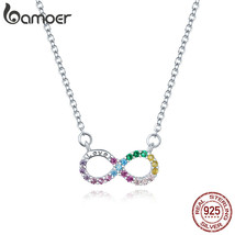 Genuine 925 Silver Rainbow Color Infinite Love  Short Chain Necklace for Women G - £19.39 GBP