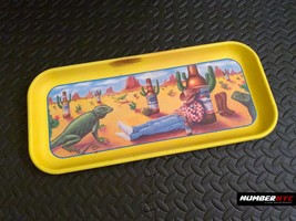 Vintage 1996 Desert Cowboy Cactus Yellow Budweiser Metal Beer Tray Sign Tin 19x9 - £79.32 GBP