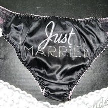 Victoria&#39;s Secret S Panty Just Married Black Pink Satin Bows I Do Bridal Bride - $34.65