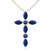 ANGARA Marquise and Round Blue Sapphire Cross Pendant in 14K Gold | 18&quot; Chain - £655.98 GBP